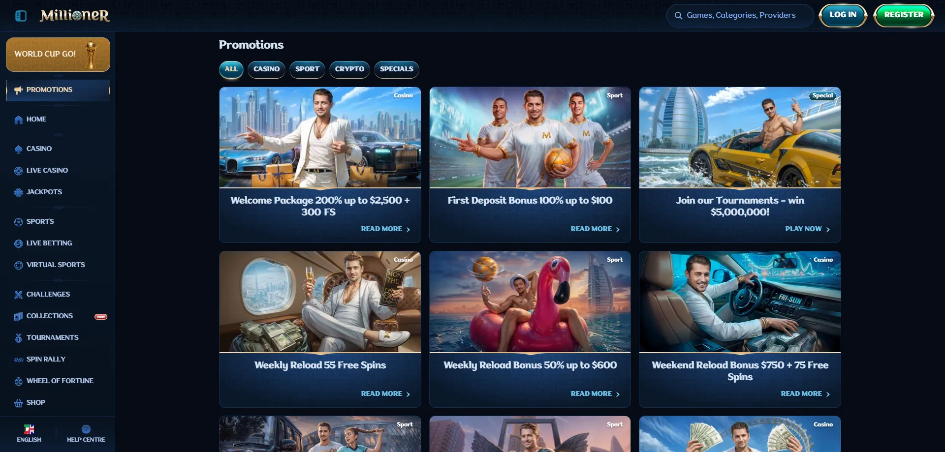 Millioner Casino bonus di benvenuto fino a €500 e 300 giri gratis